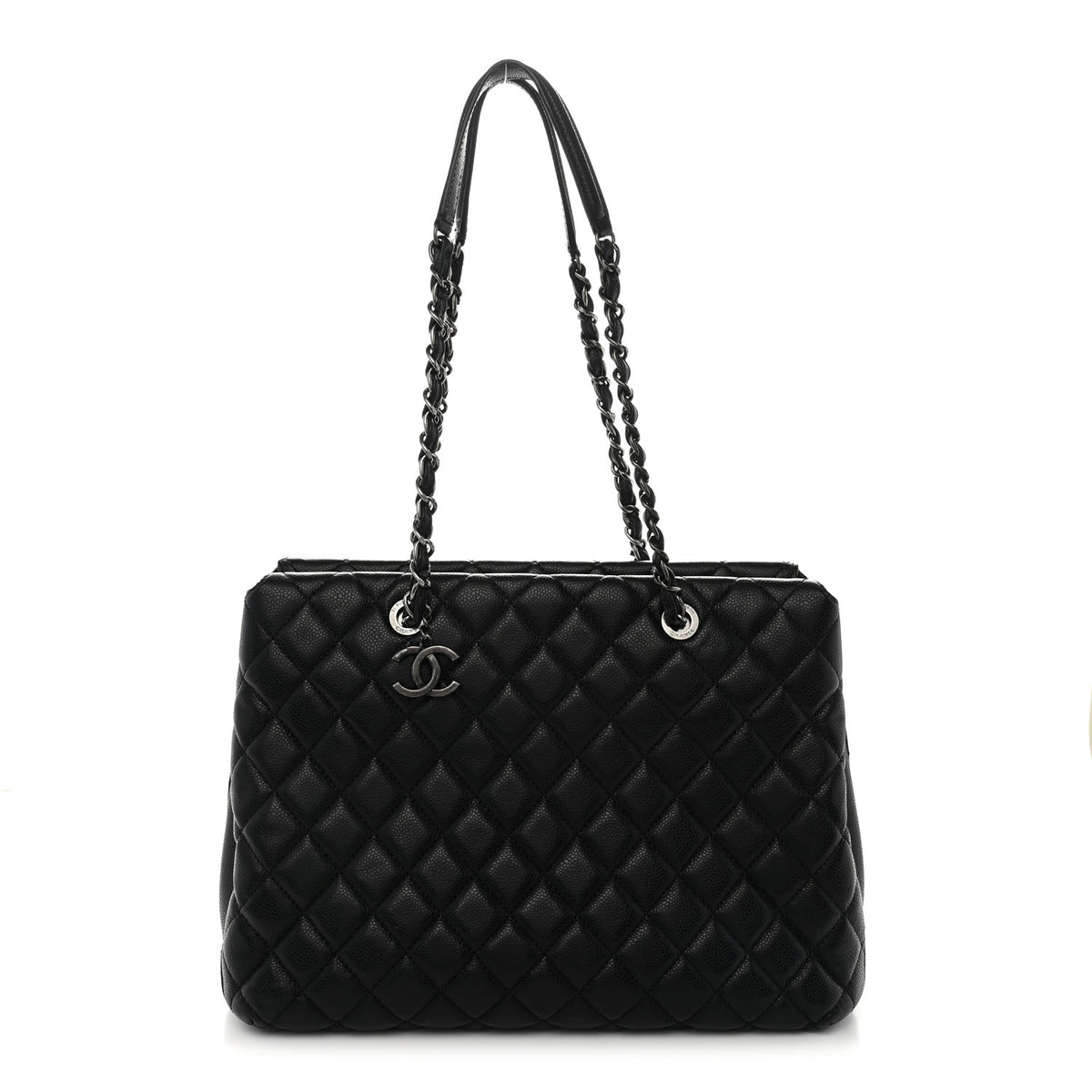Caviar Quilted City Shopping Tote Black