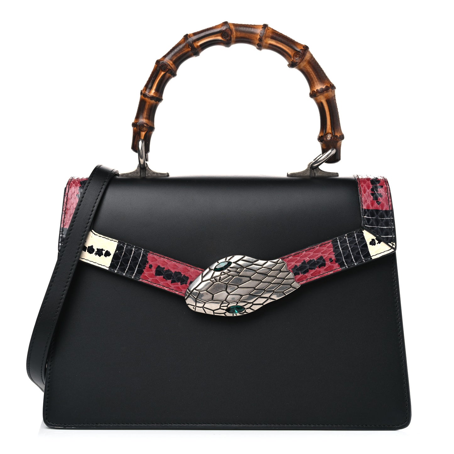 Calfskin Snakeskin Small Lilith Top Handle Bag Black