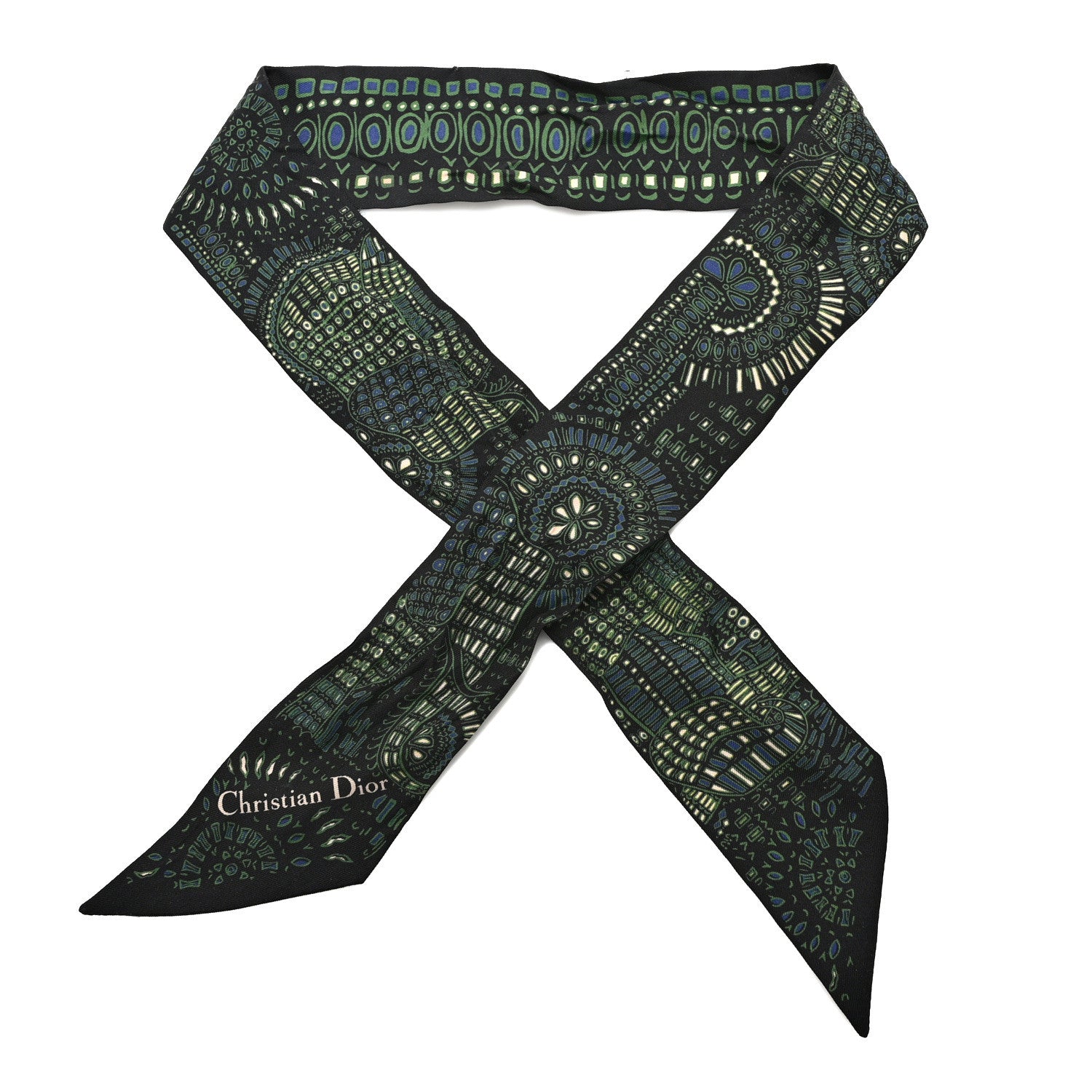 Christian Dior Silk Animals Mitzah Scarf Green 1 of 4