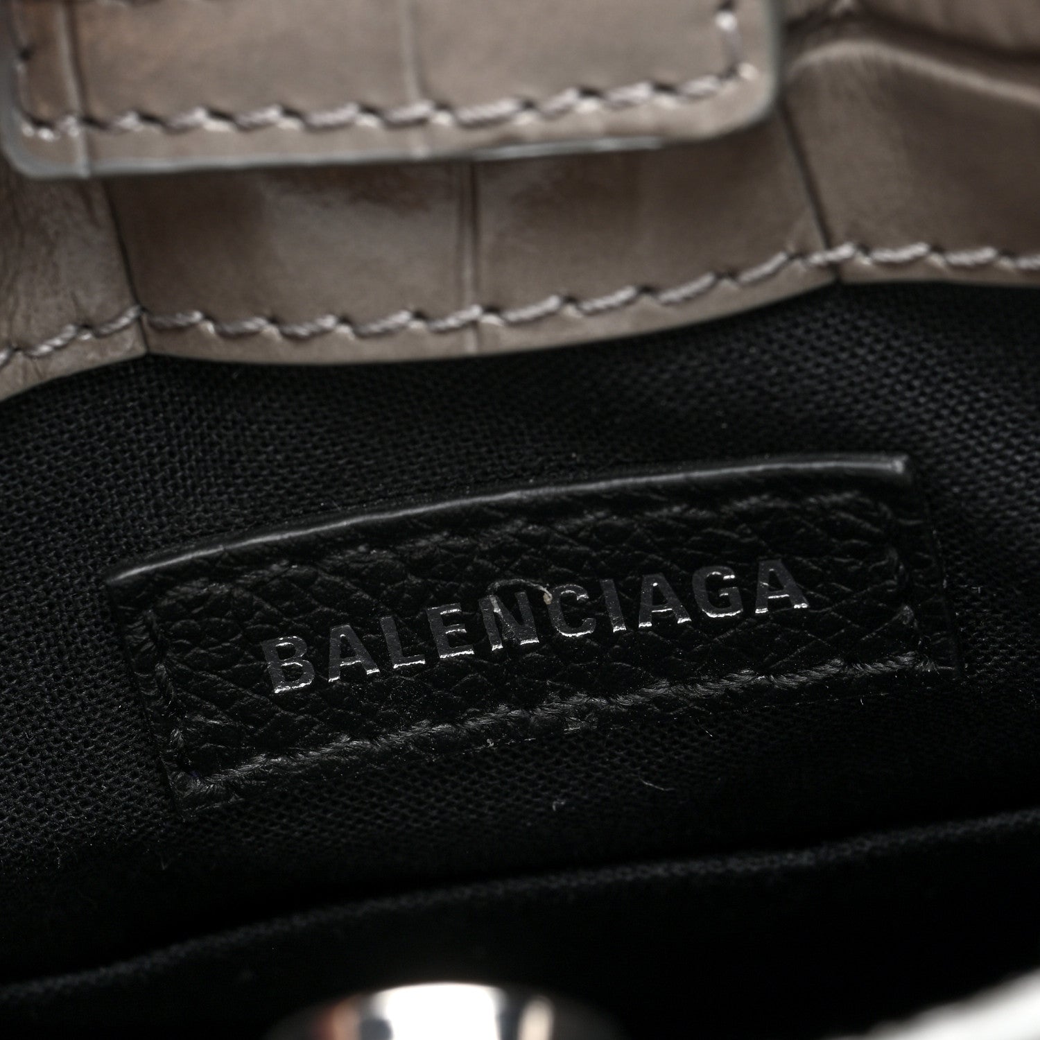 Balenciaga Calfskin Crocodile Embossed Logo Shopping Phone Holder Bag Steel Grey 6 of 9