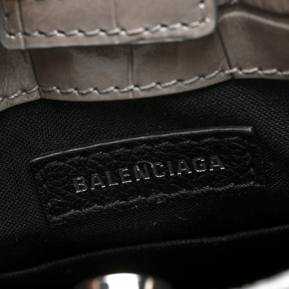 Balenciaga Calfskin Crocodile Embossed Logo Shopping Phone Holder Bag Steel Grey 6 of 9