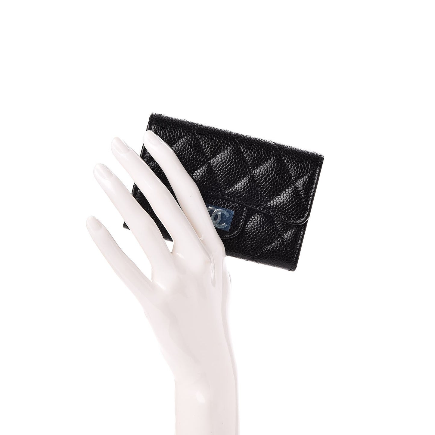 Caviar Quilted Flap Card Holder Black