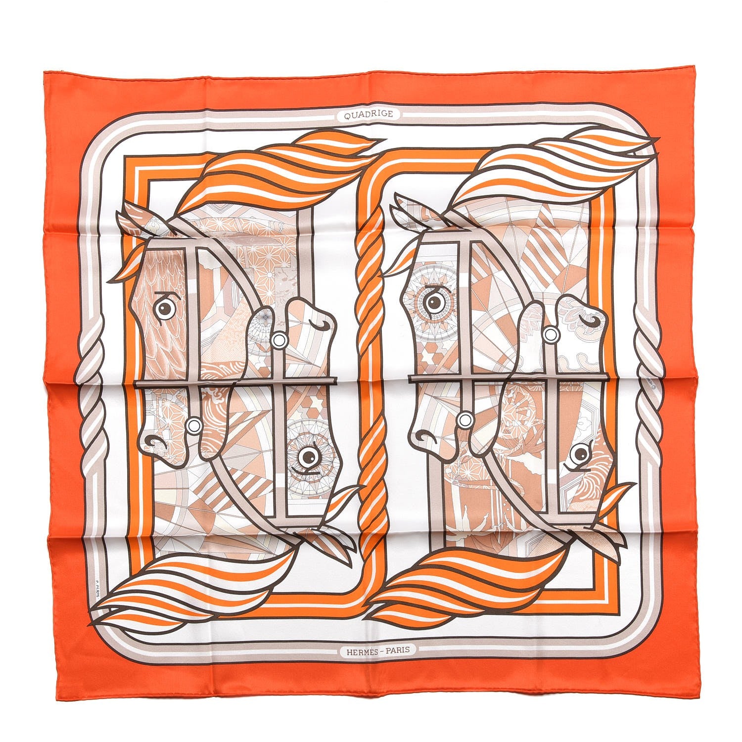 Hermes Silk Quadrige Costume Scarf 70 Orange White Beige 1 of 6