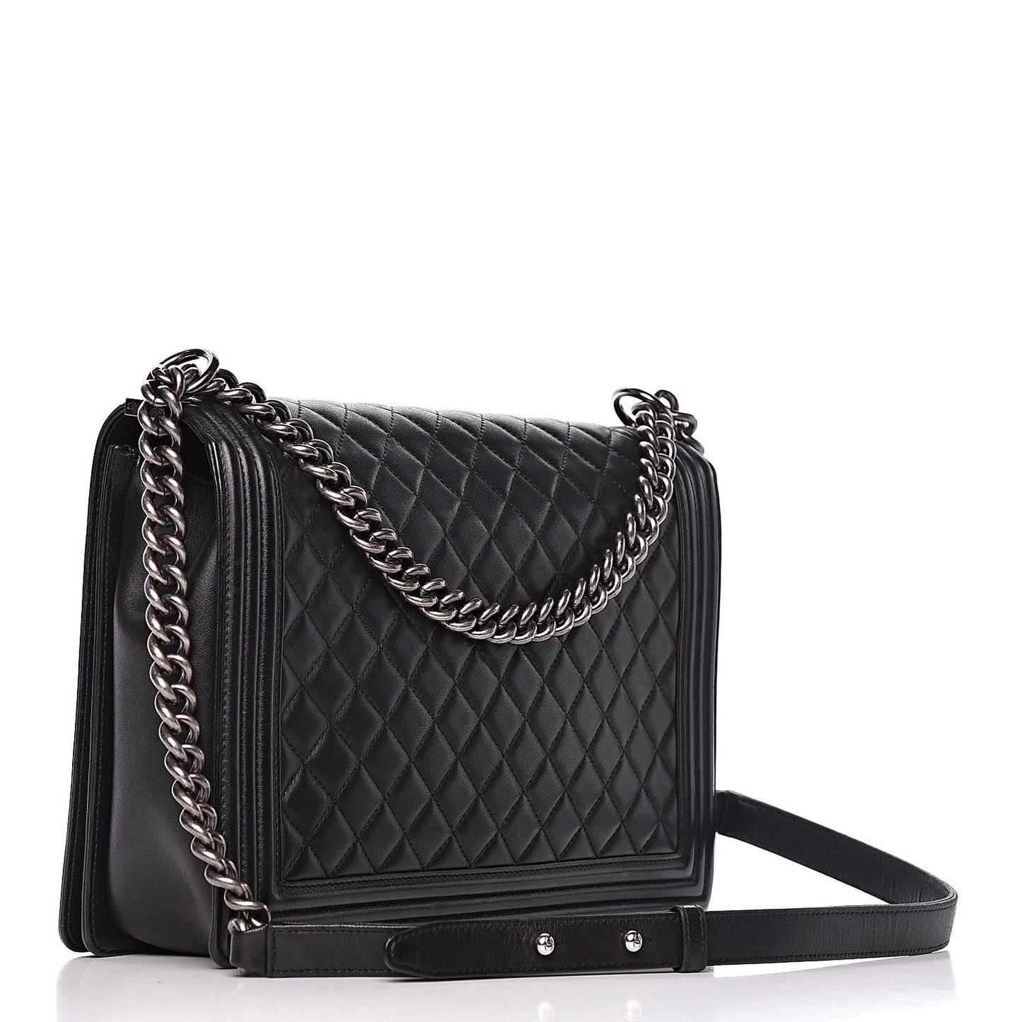 Lambskin Quilted Large Boy Flap Black