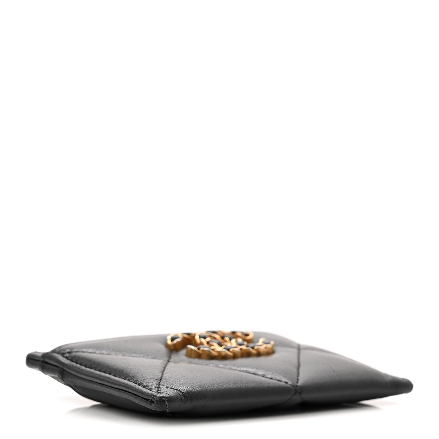 Lambskin Quilted Chanel 19 Card Holder Black