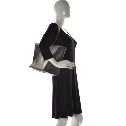 Valentino Garavani Grained Calfskin Rockstud Shoulder Tote Graphite 3 of 17