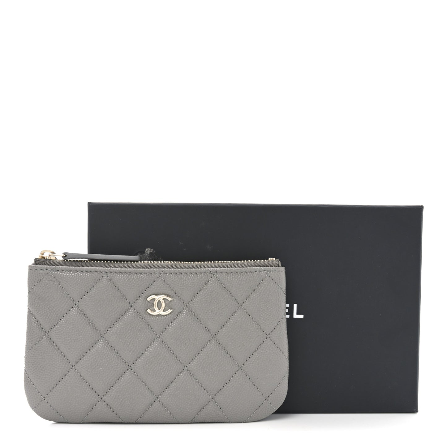 Caviar Quilted Small Cosmetic Case Grey