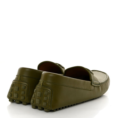 Gucci Soft Clove Calfskin Monochrome Mens Interlocking G Driver Loafers 11 Juniper Green 4 of 10