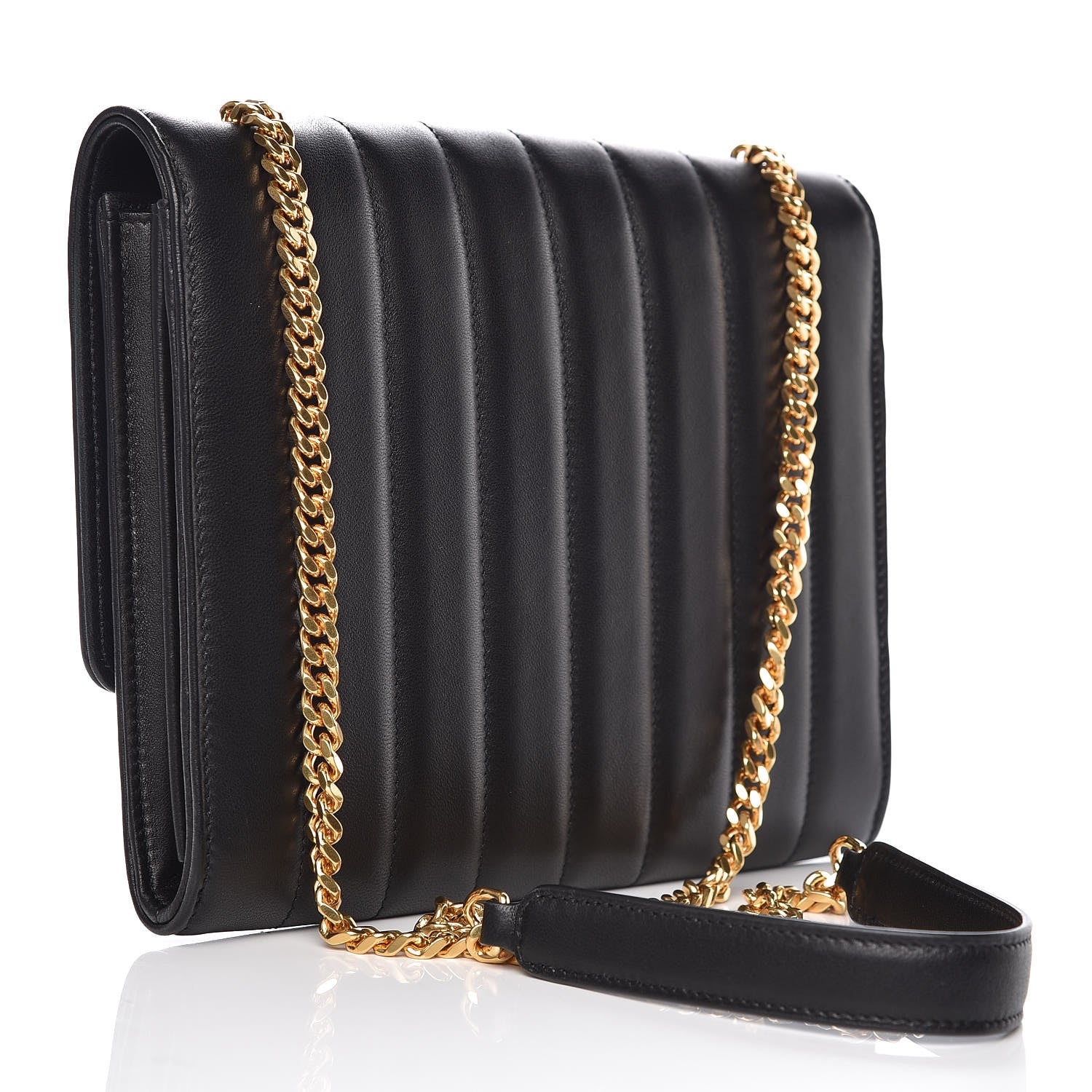 Saint Laurent Lambskin Matelasse Monogram Vicky Chain Wallet Black 3 of 15