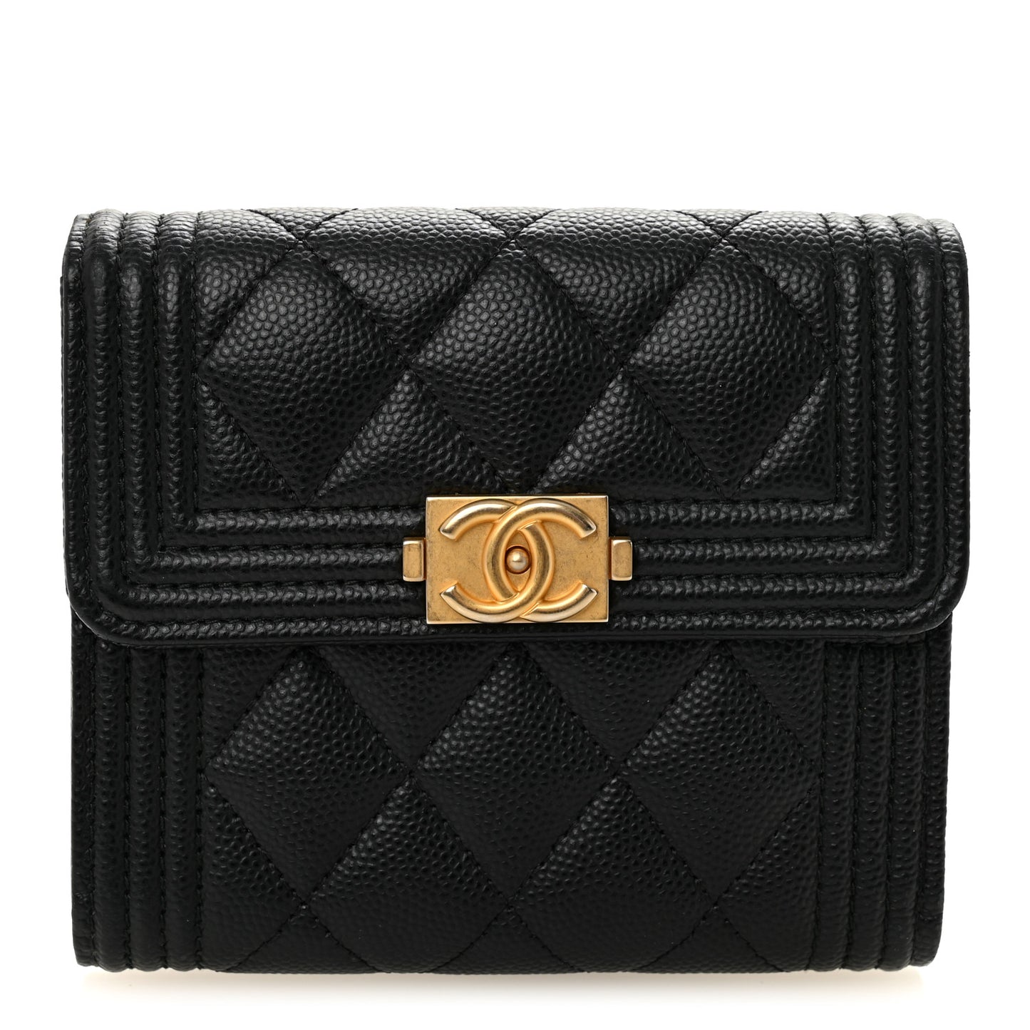 Caviar Quilted Small Boy Flap Wallet Black