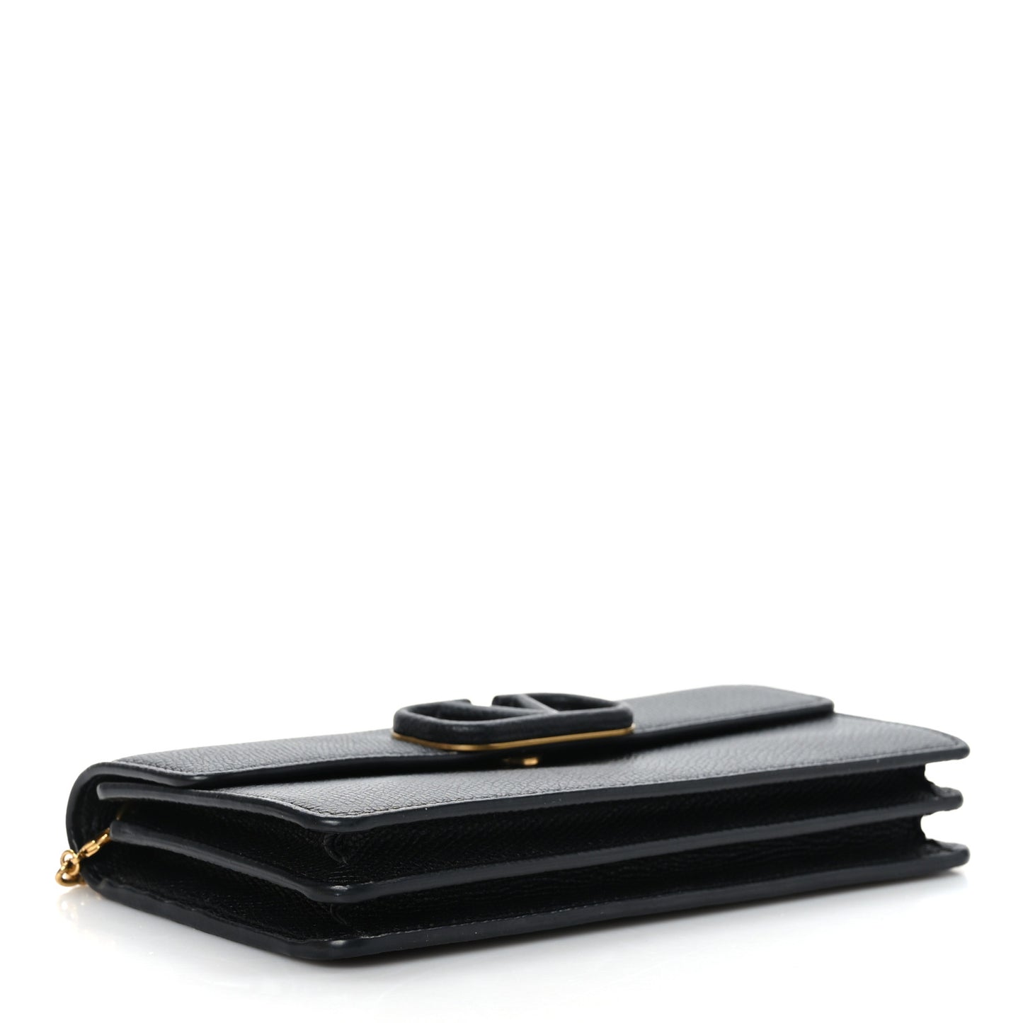 Grainy Calfskin Vlogo Wallet With Chain Black