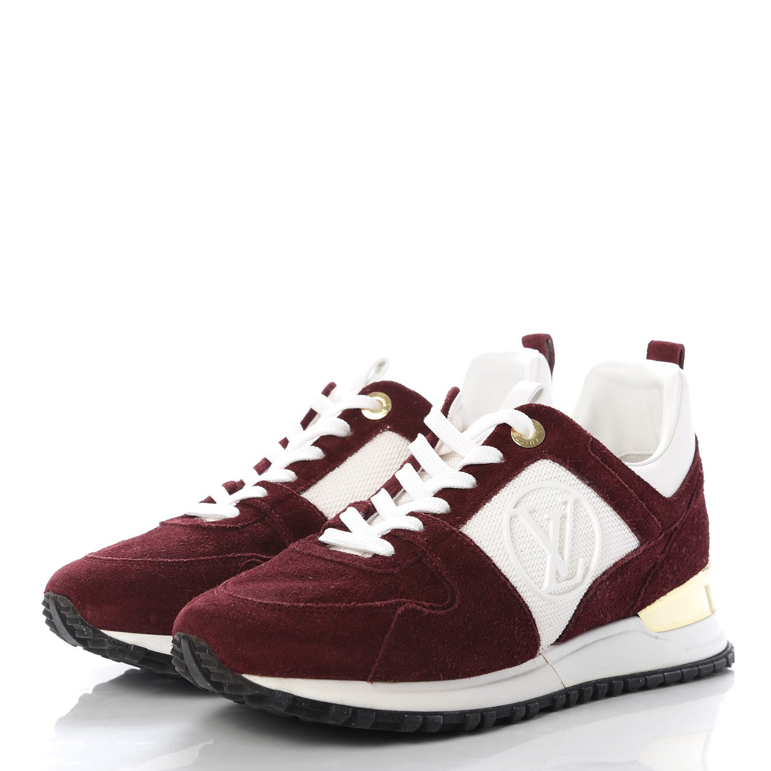 Louis Vuitton Suede Calfskin Run Away Sneakers 35 Burgundy White 3 of 11