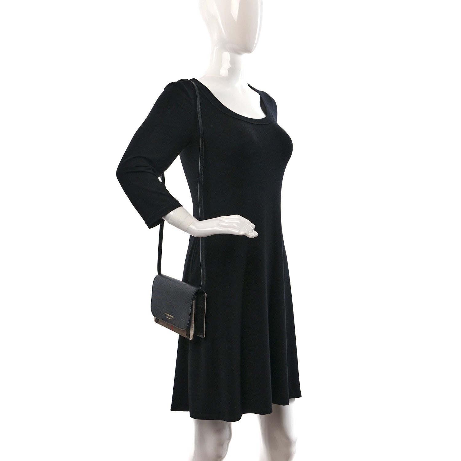 Burberry Derby Calfskin House Check Wallet On Chain Black 2 of 8