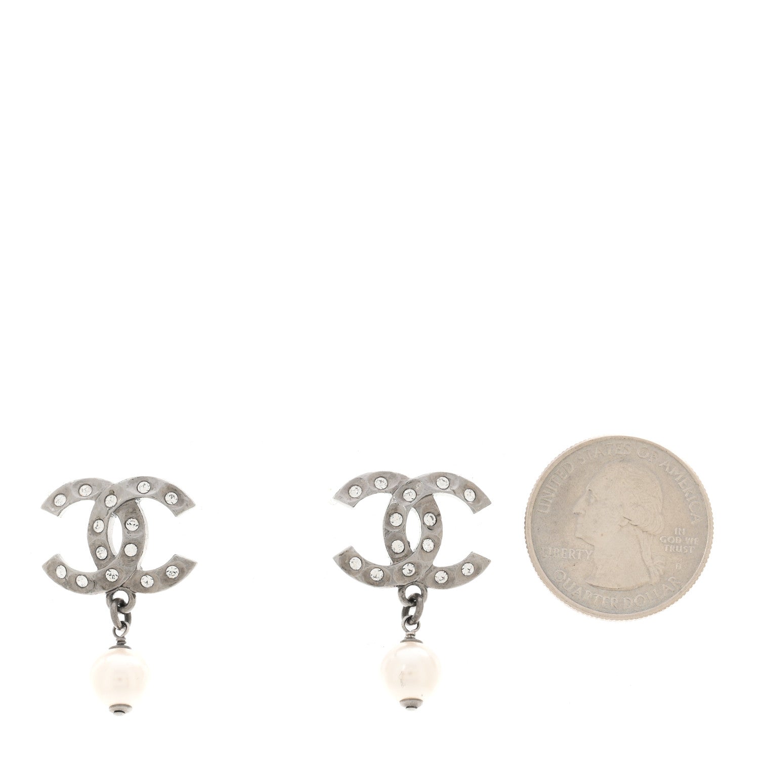 Chanel Ruthenium Crystal Pearl CC Drop Earrings 2 of 5
