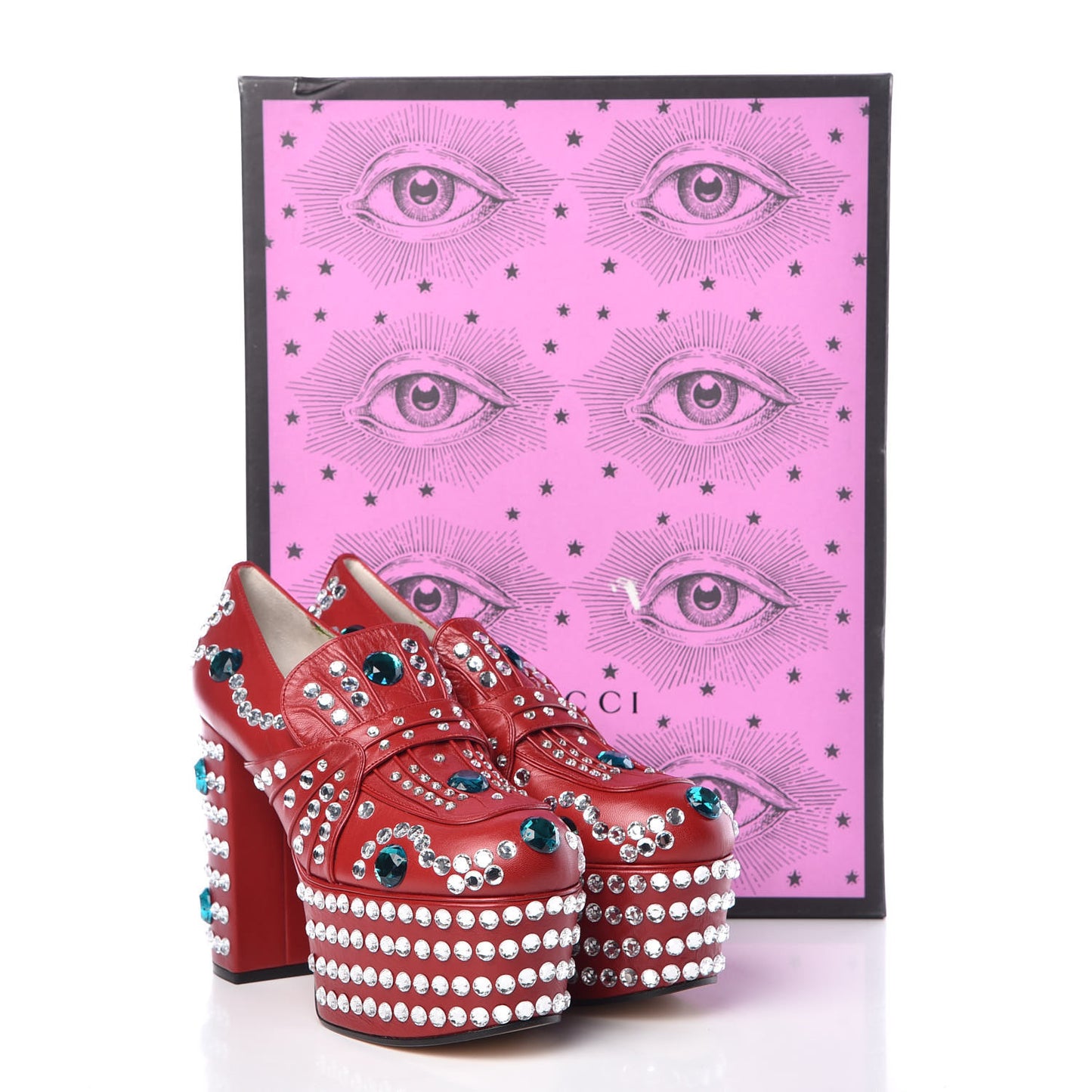 Malaga Kid Crystal Amilna Platform Loafers 39 Hibiscus Red