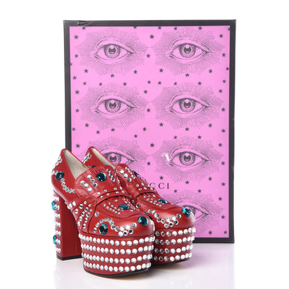 Gucci Malaga Kid Crystal Amilna Platform Loafers 39 Hibiscus Red 10 of 10