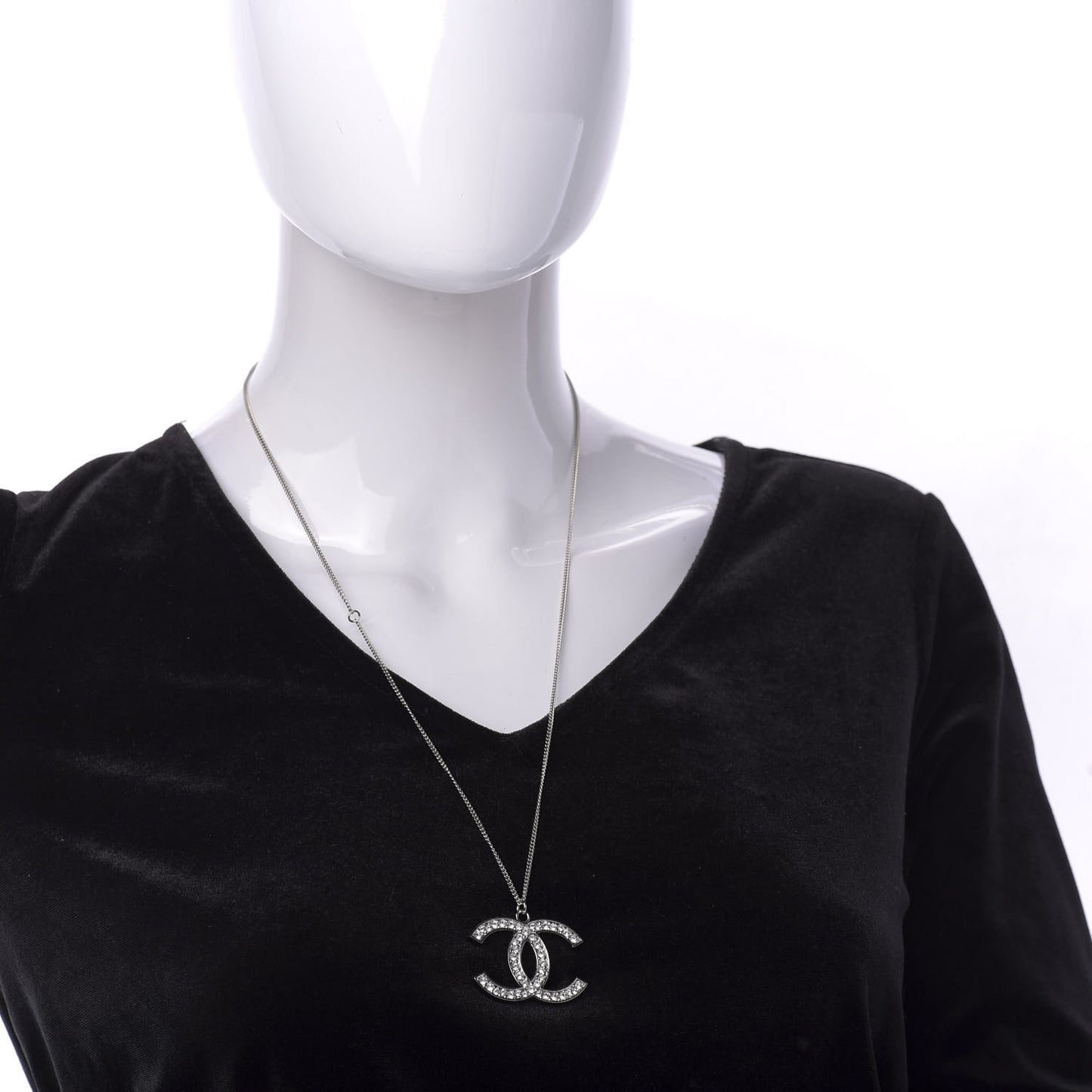 Crystal CC Pendant Necklace Silver