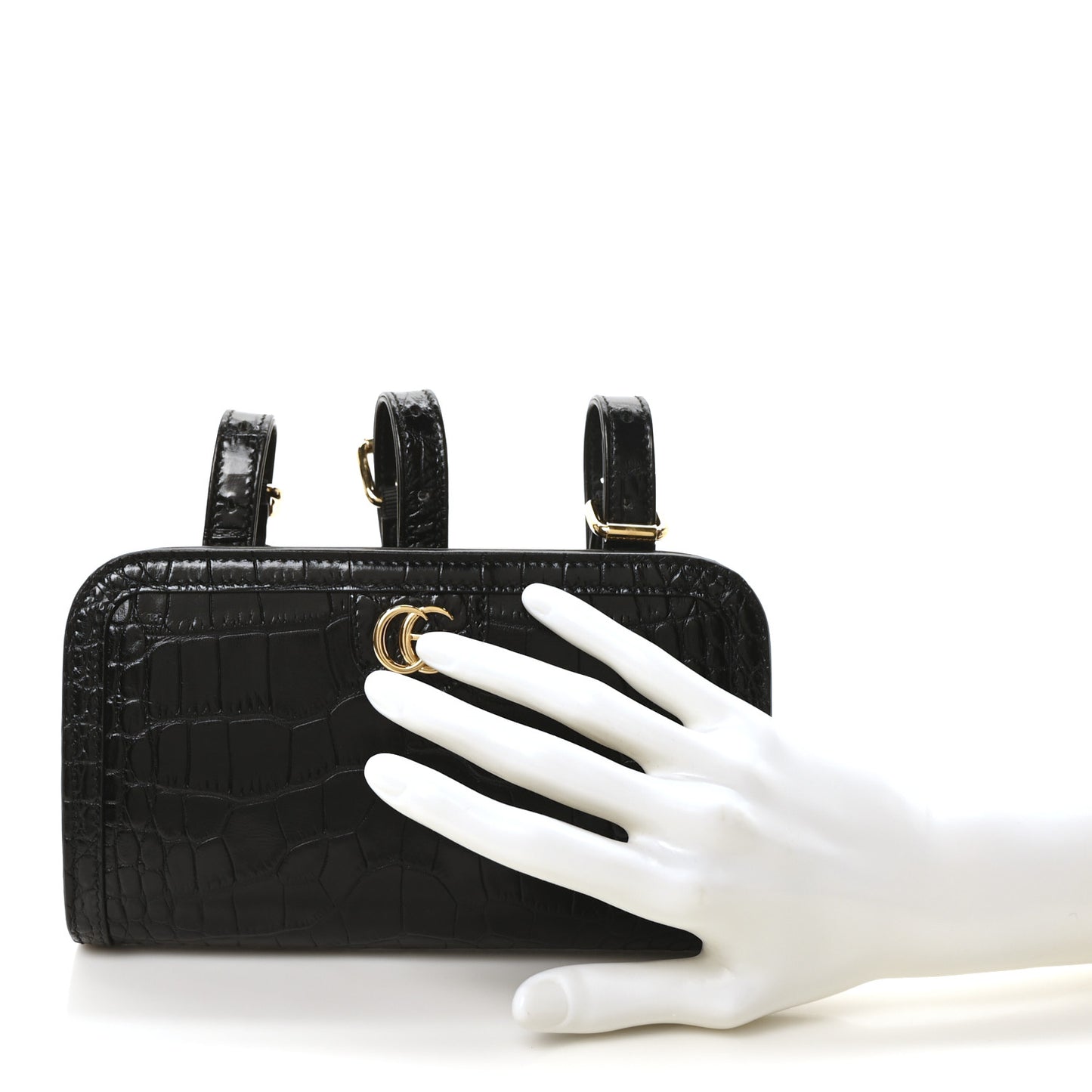 Crocodile Embossed Arm Bag Black