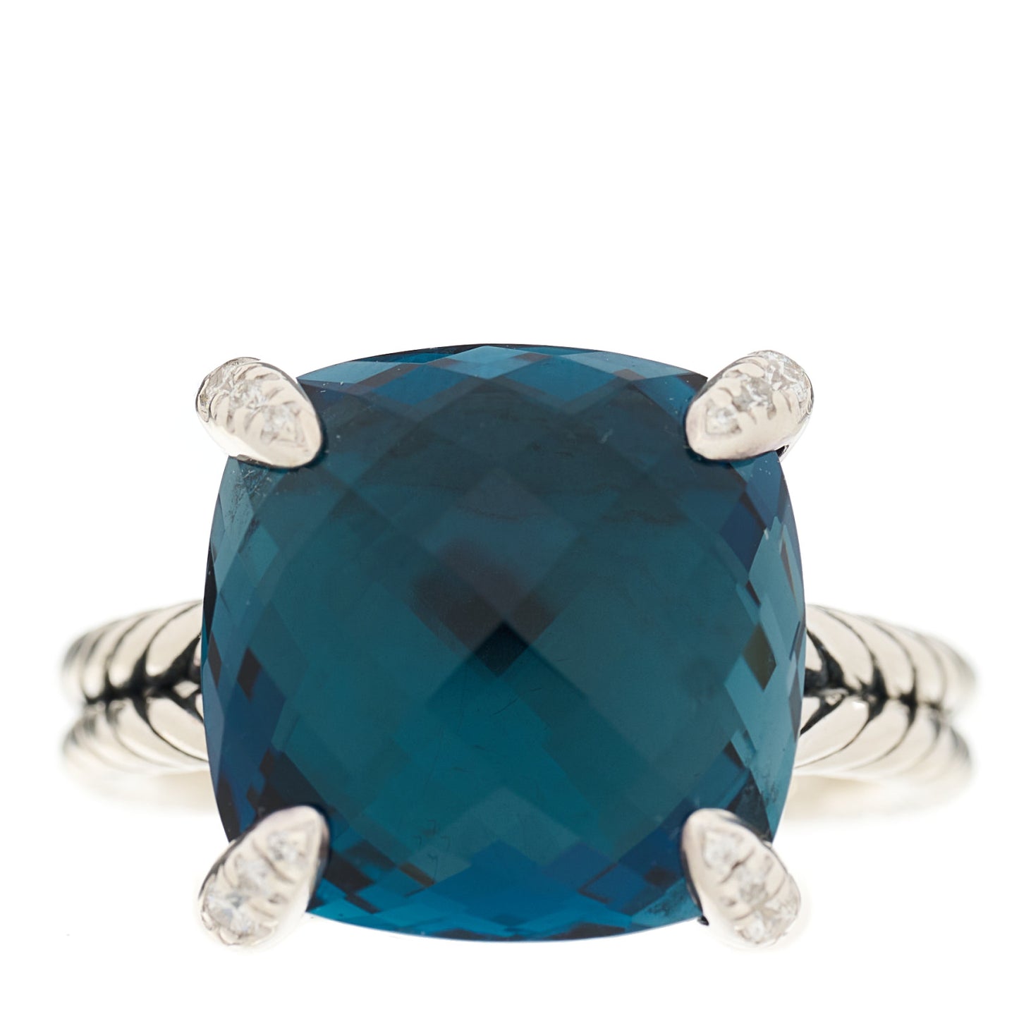 Sterling Silver Diamond Hampton Blue Topaz 14mm Chatelaine Ring 52 6