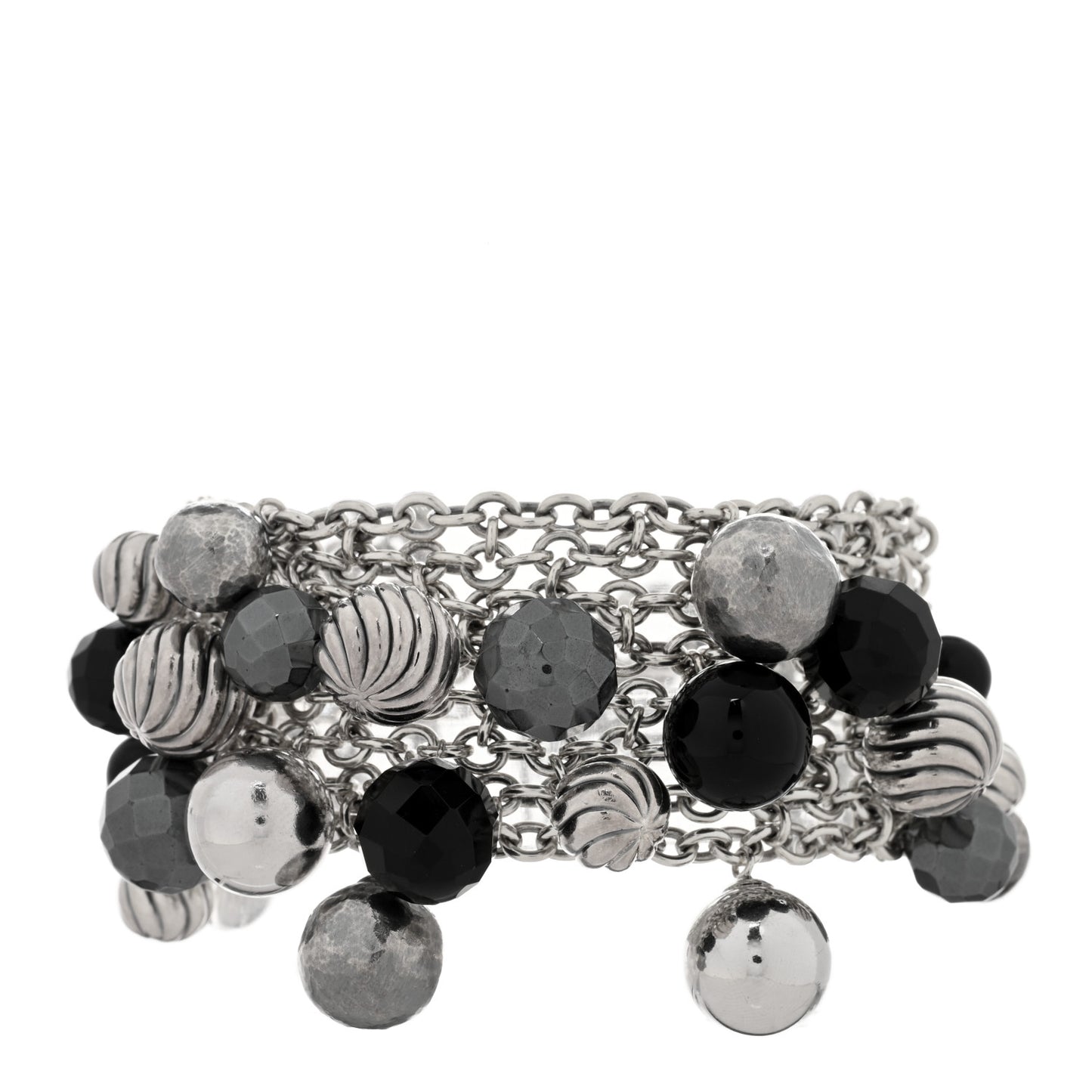 Sterling Silver Black Onyx Hematine Multi Strand Toggle Bracelet