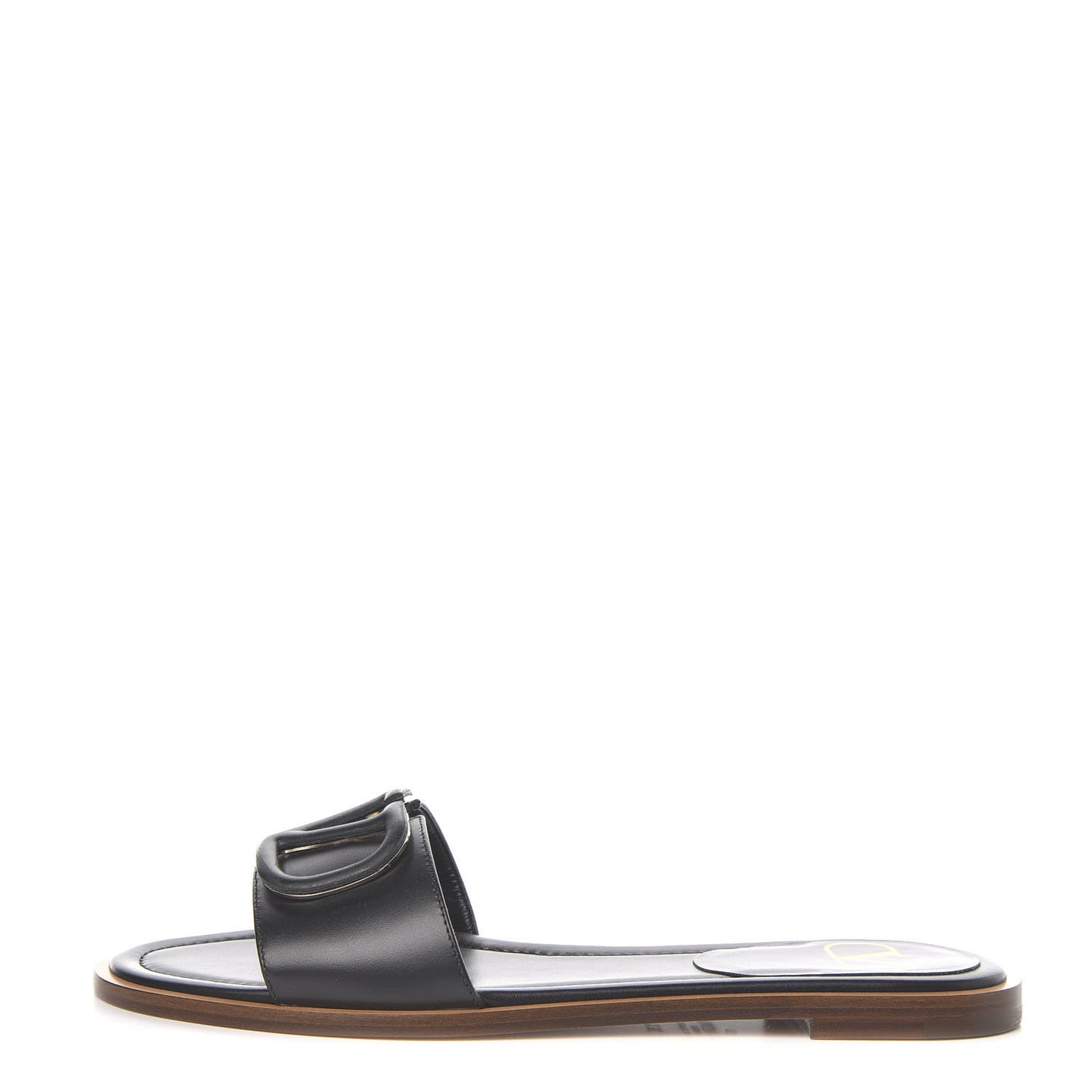 Calfskin Vlogo Flat Slide Sandals 36.5 Black
