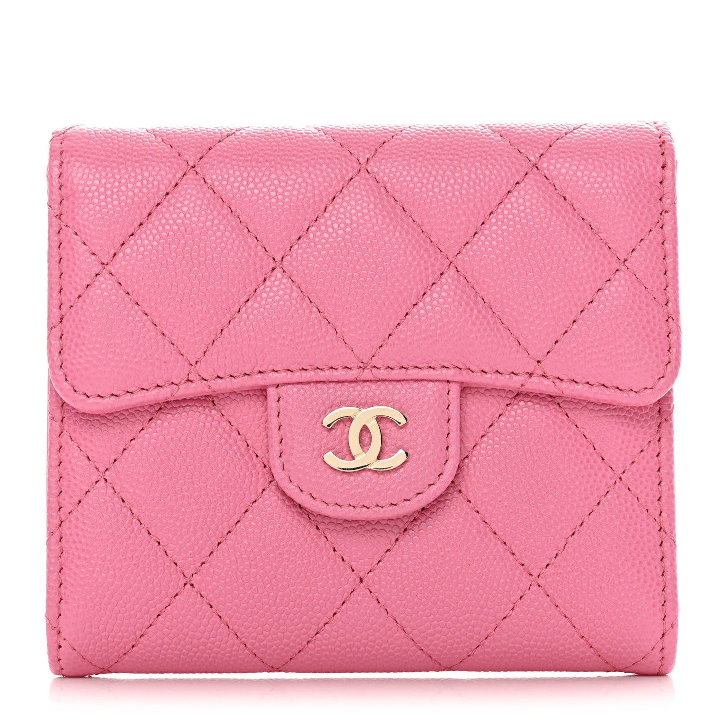 Caviar Quilted Compact Flap Wallet Pink