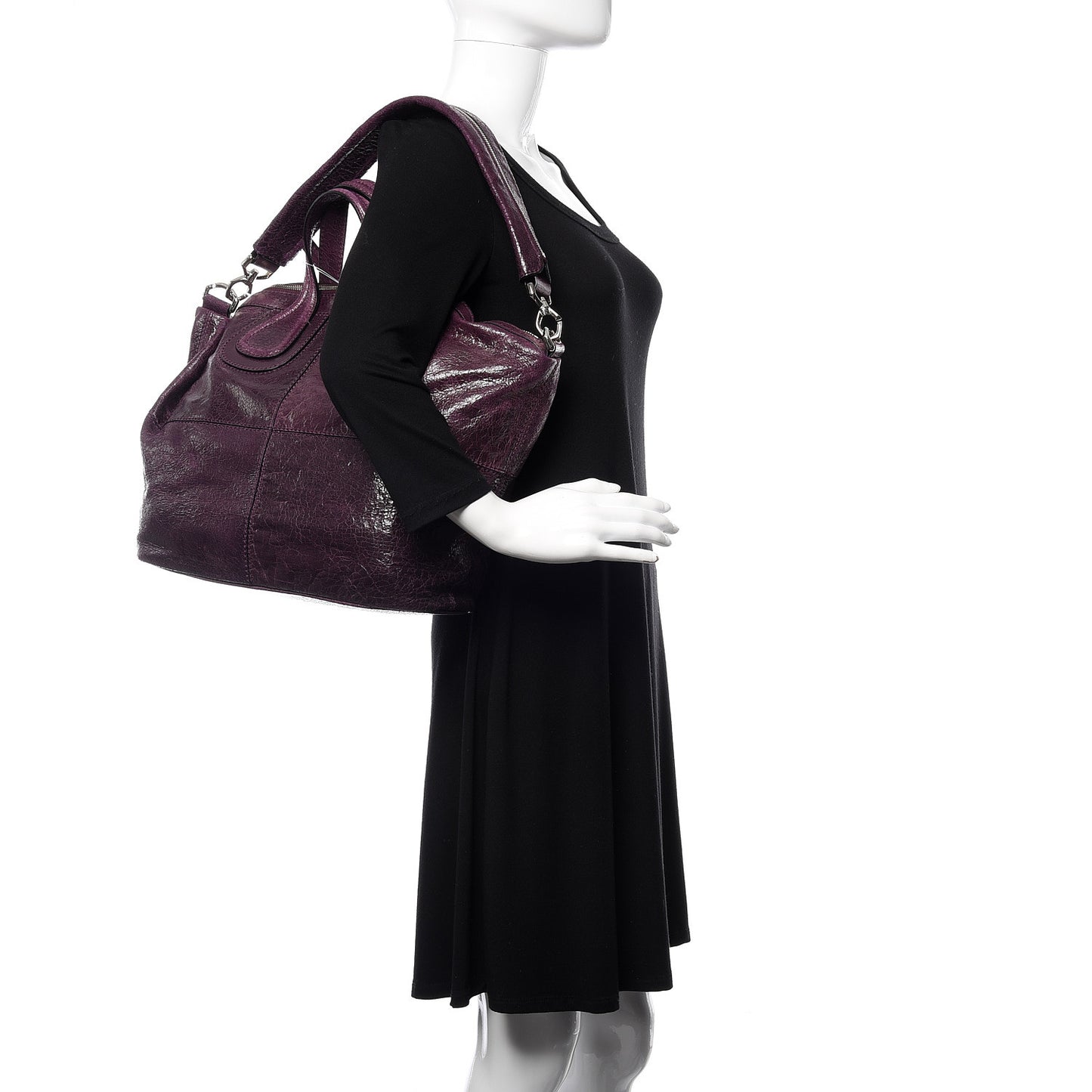Crackled Calfskin Medium Nightingale Aubergine