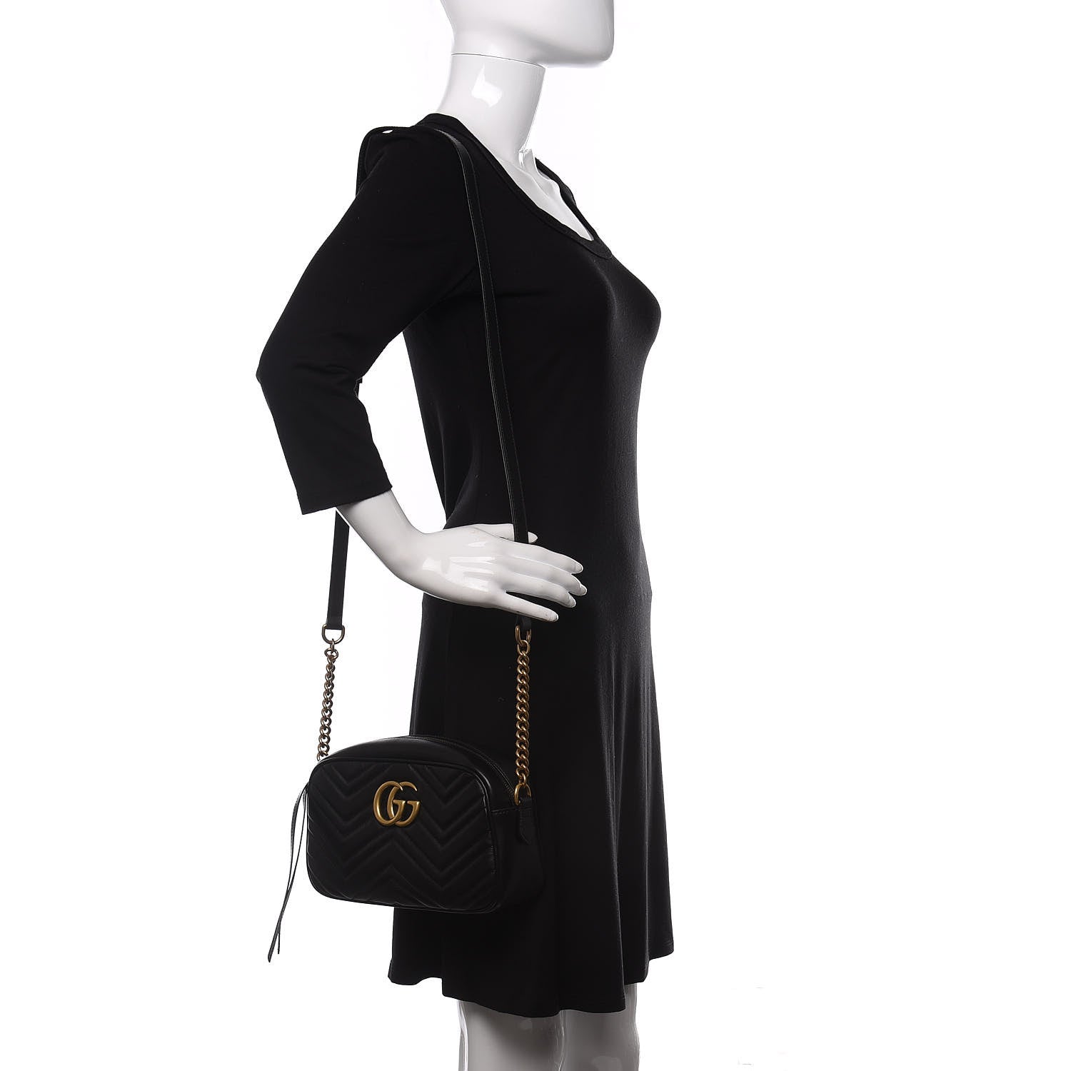 Gucci Calfskin Matelasse Small GG Marmont Chain Shoulder Bag Black 2 of 10