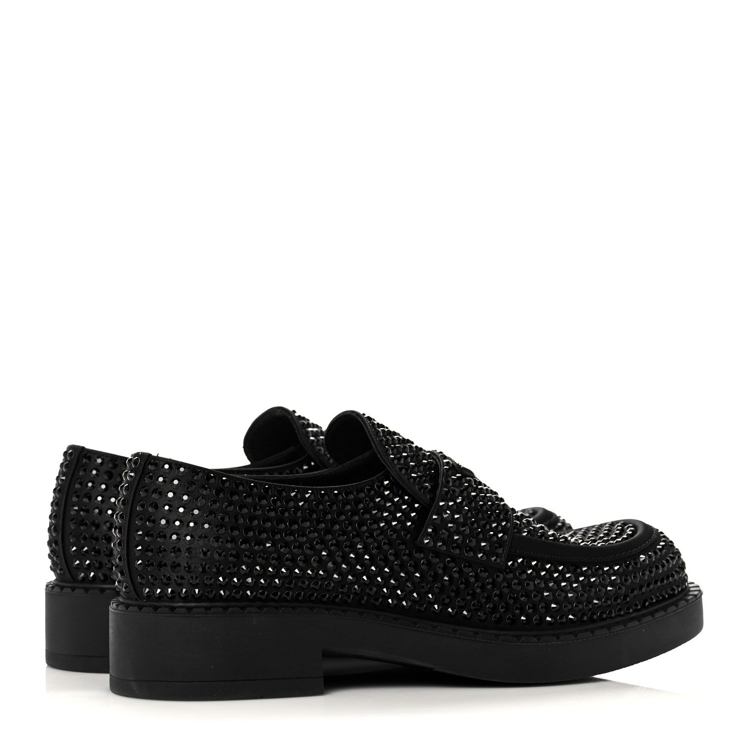 Prada Satin Crystal Metal Triangle Logo Mens Loafers 7 Black 4 of 7