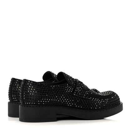 Prada Satin Crystal Metal Triangle Logo Mens Loafers 7 Black 4 of 7