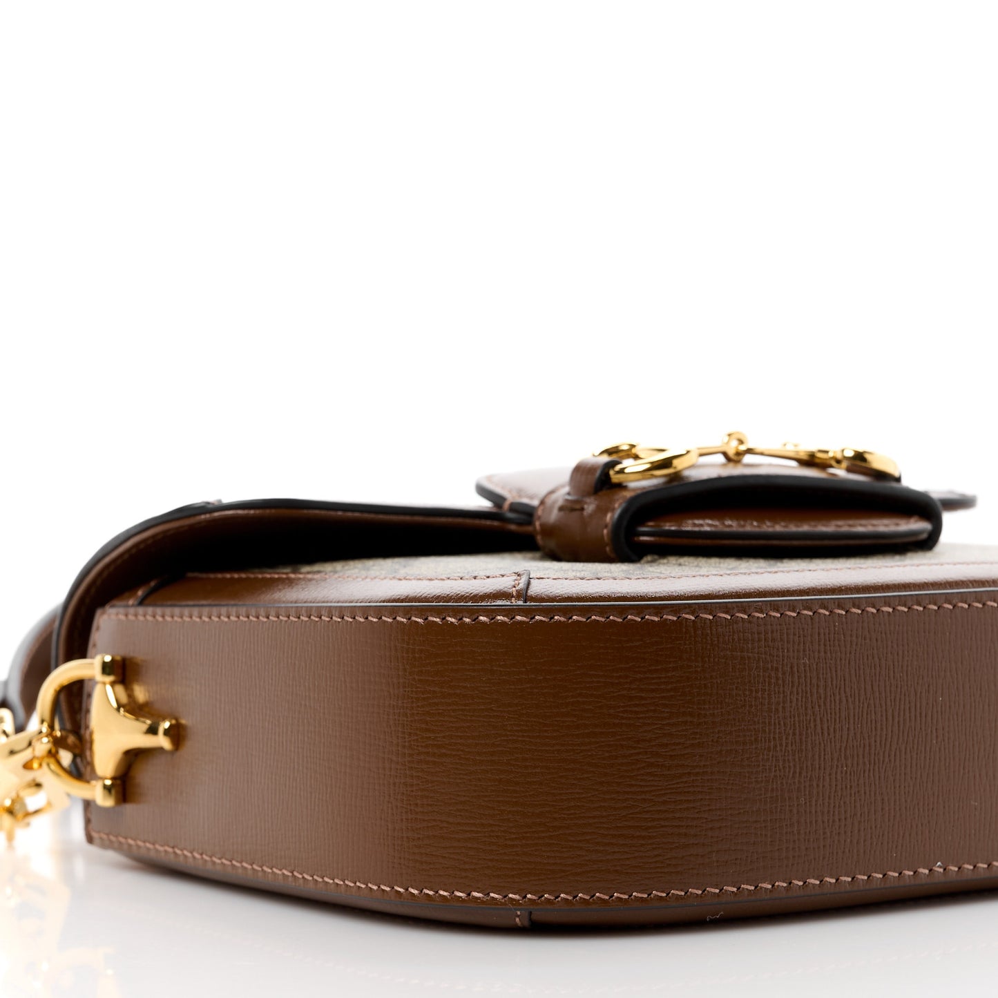 GG Supreme Monogram Web Mini Horsebit 1955 Shoulder Bag Beige Brown Sugar