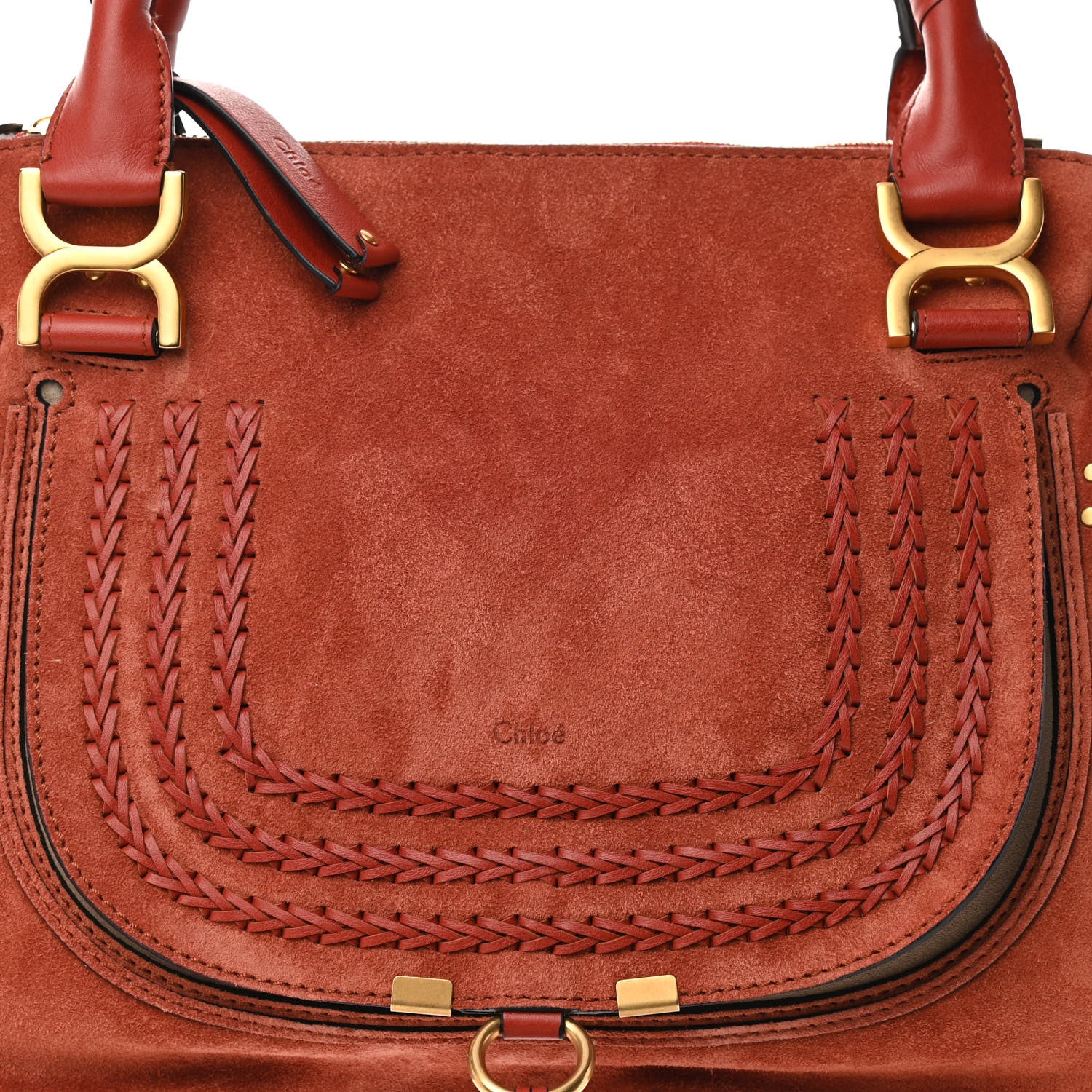 Chloe Suede Calfskin Braided Medium Marcie Satchel Terracotta Red 8 of 13