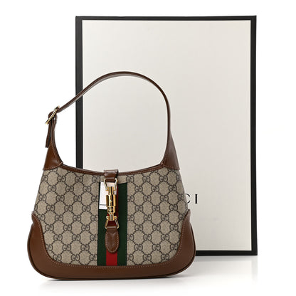 Gucci GG Supreme Monogram Azalea Calfskin Web Small Jackie 1961 Hobo Beige Ebony Brown Sugar 10 of 10