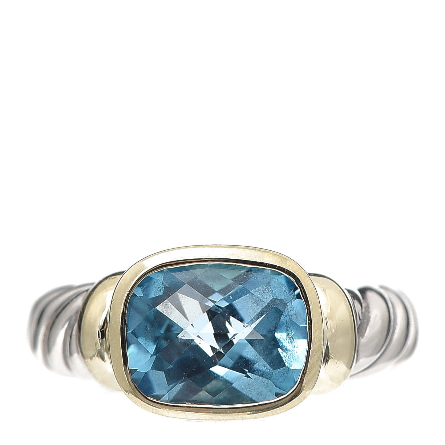Sterling Silver 14K Yellow Gold Blue Topaz 10mm Noblesse Ring 56 7.5