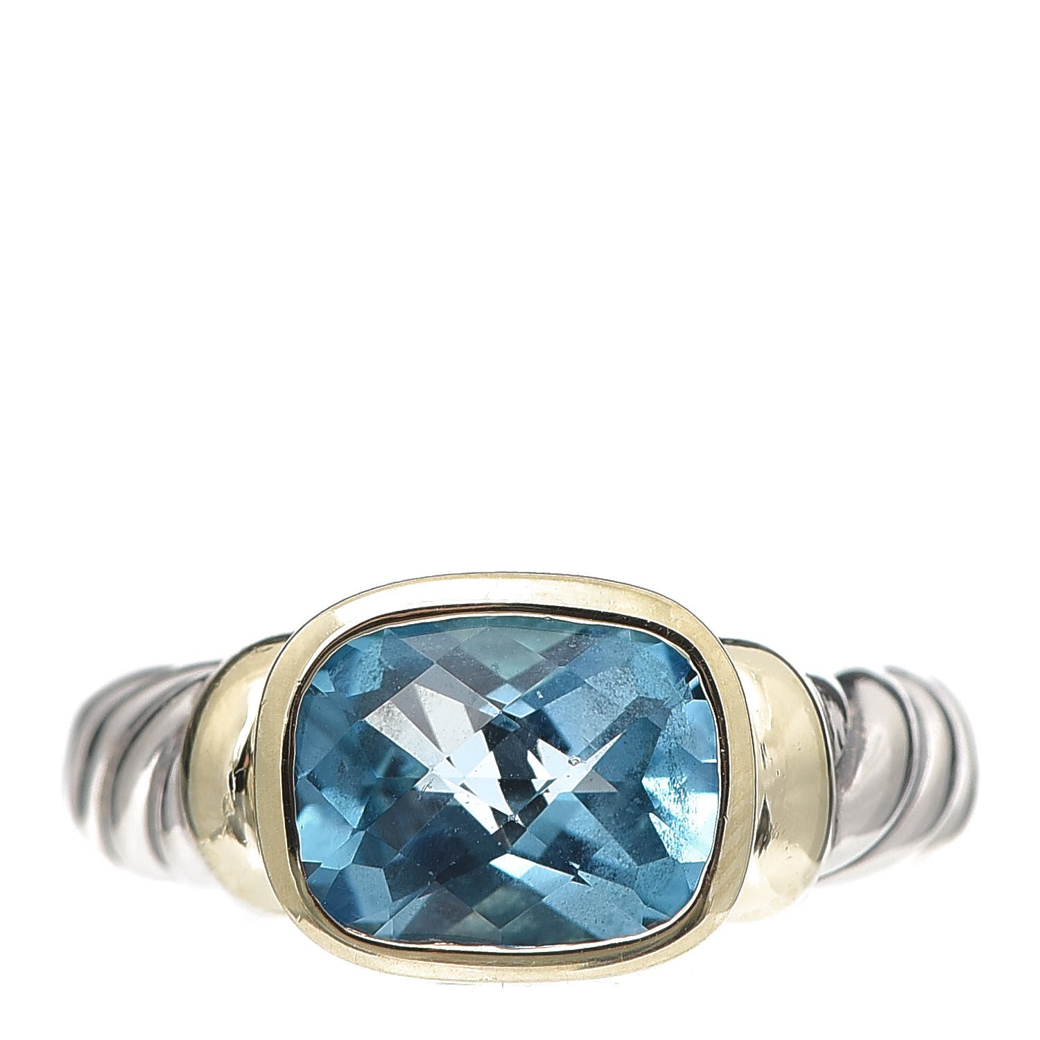 David Yurman Sterling Silver 14K Yellow Gold Blue Topaz 10mm Noblesse Ring 56 7.5 1 of 5
