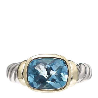 David Yurman Sterling Silver 14K Yellow Gold Blue Topaz 10mm Noblesse Ring 56 7.5 1 of 5