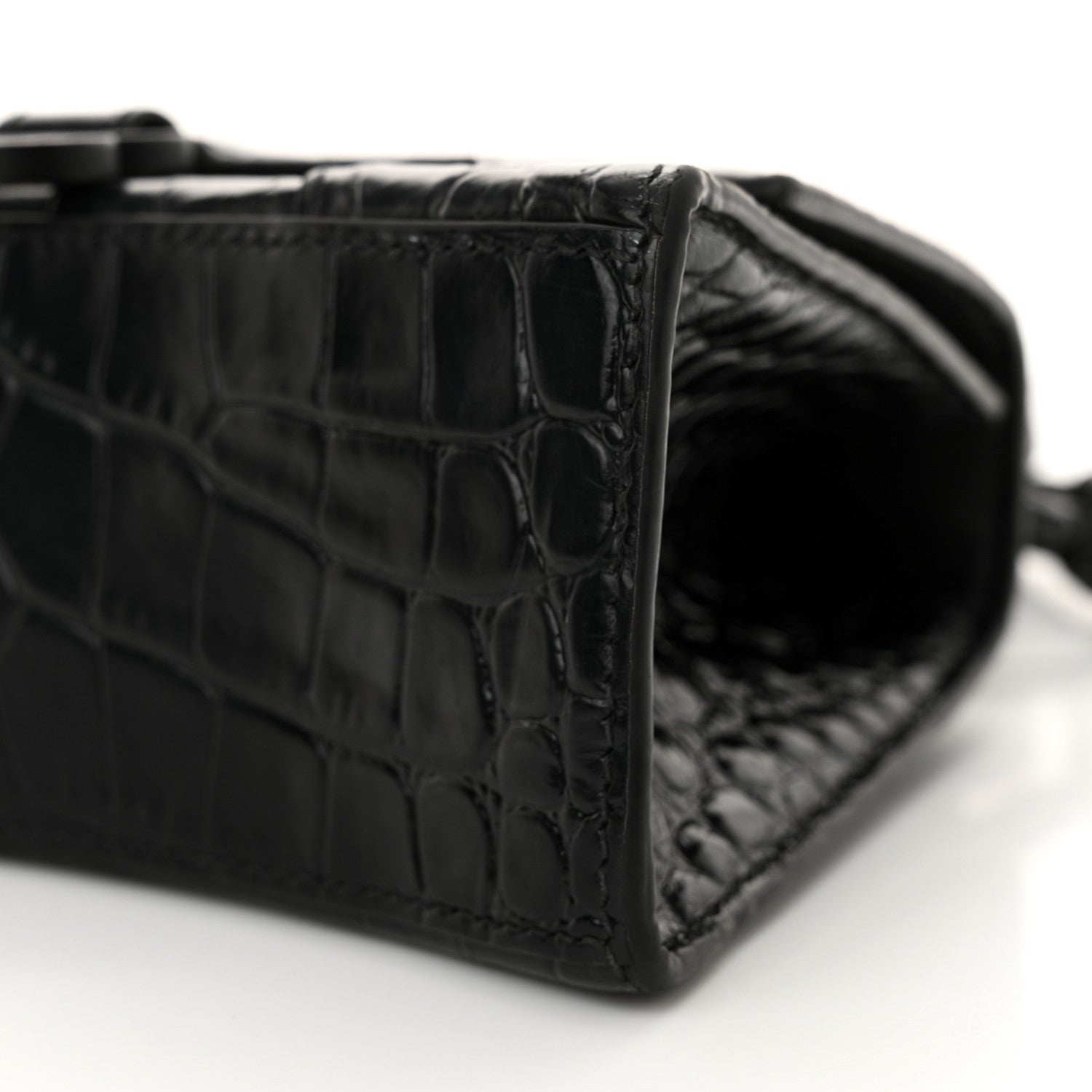 Balenciaga Shiny Calfskin Monochrome Crocodile Embossed Hourglass Top Handle Bag XS Black 11 of 13