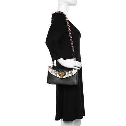 Gucci Goatskin Snakeskin Fox Broche Shoulder Bag Black 2 of 13