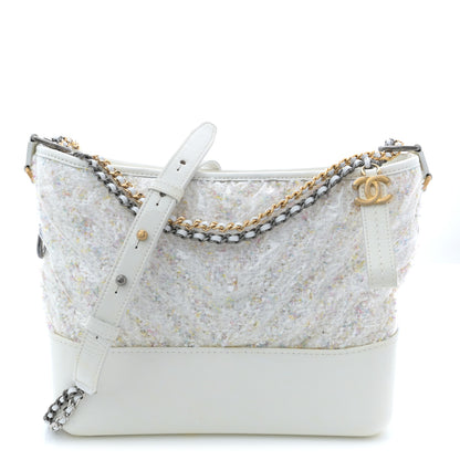 Chanel Tweed PVC Patent Chevron Quilted Medium Gabrielle Hobo White 1 of 11