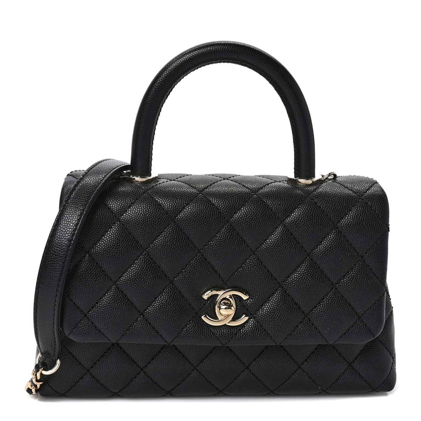 Caviar Quilted Mini Coco Handle Flap Black