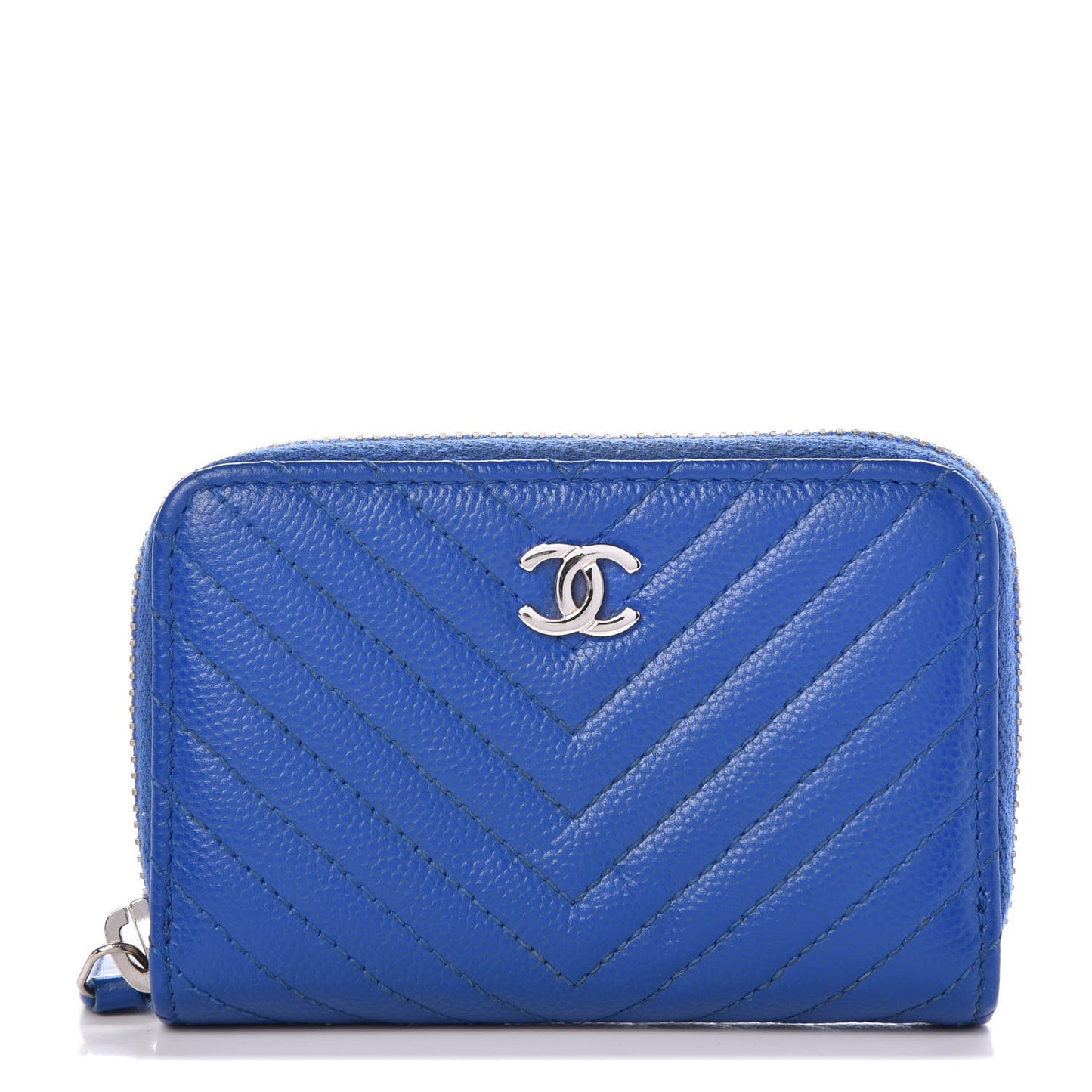 Caviar Chevron Quilted Zip Around Coin Purse Blue