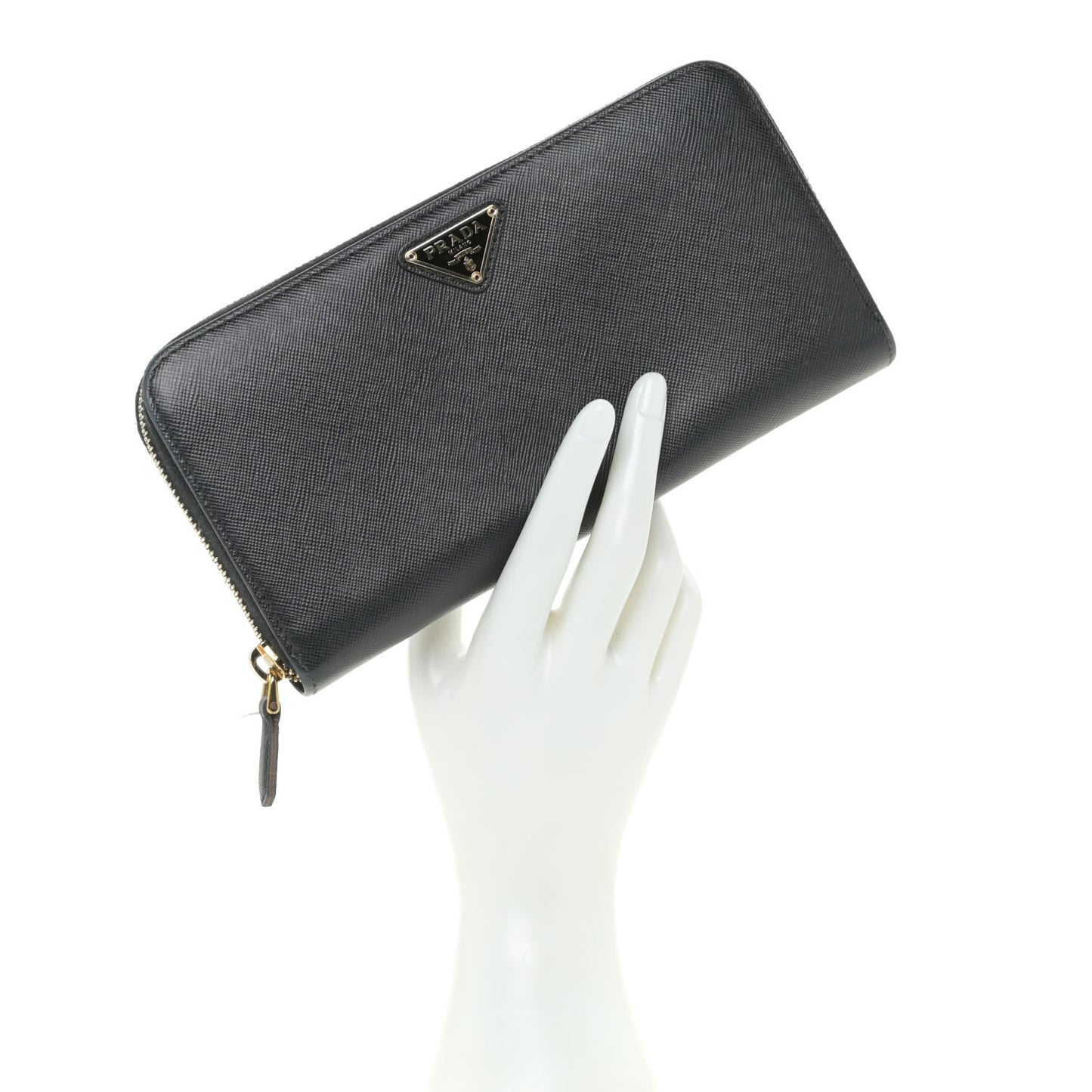 Saffiano Triangle Zip Around Wallet Black