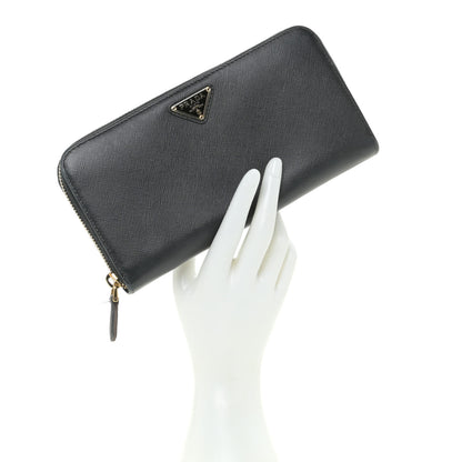 Prada Saffiano Triangle Zip Around Wallet Black 2 of 10