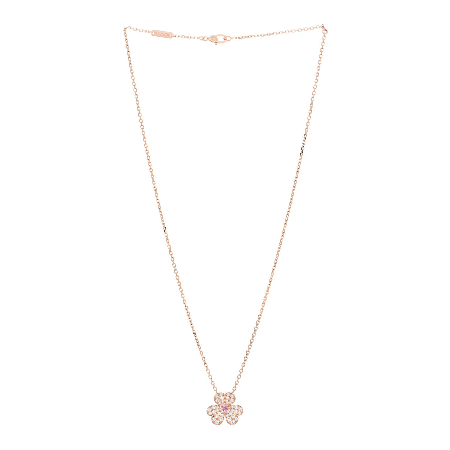 Van Cleef & Arpels 18K Rose Gold Diamond Pink Sapphire Small Frivole Pendant Necklace 3 of 6