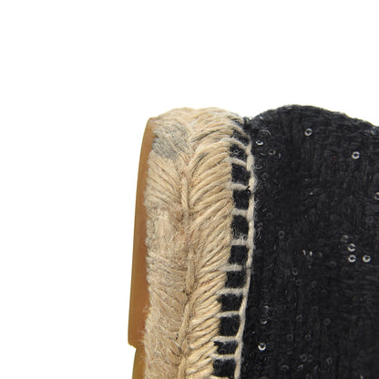 Chanel Tweed Patent Goatskin Sequin CC Espadrilles 38 Black 15 of 19