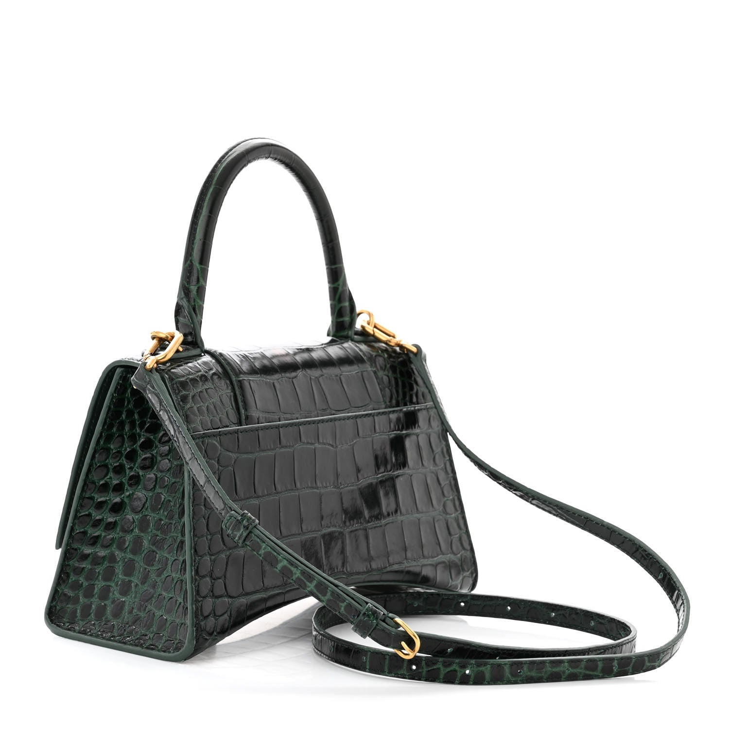 Balenciaga Shiny Calfskin Crocodile Embossed Small Hourglass Top Handle Bag Forest Green 3 of 14