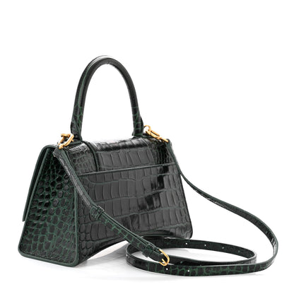 Balenciaga Shiny Calfskin Crocodile Embossed Small Hourglass Top Handle Bag Forest Green 3 of 14