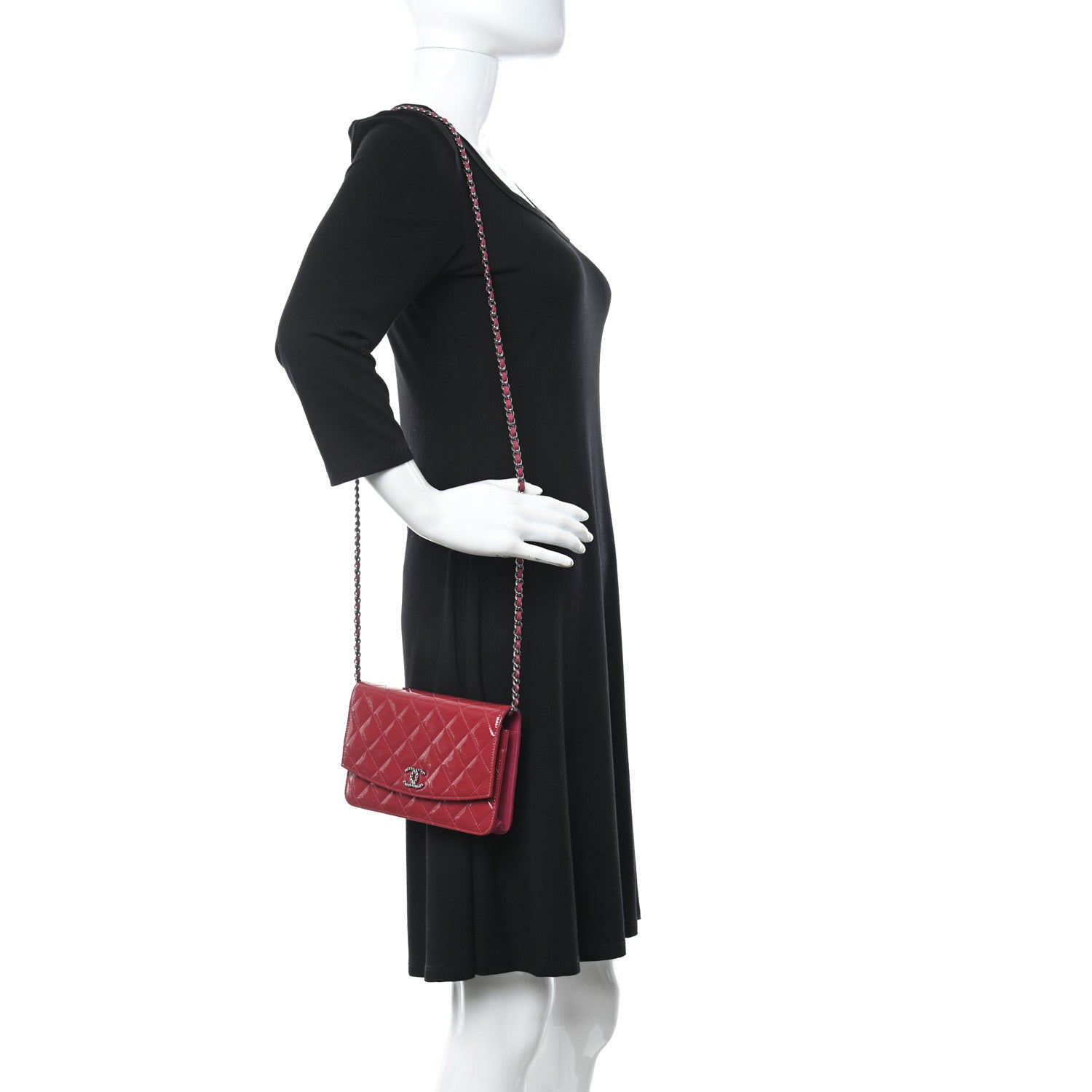 Chanel Patent Quilted Brilliant Wallet On Chain WOC Dark Pink 2 of 12