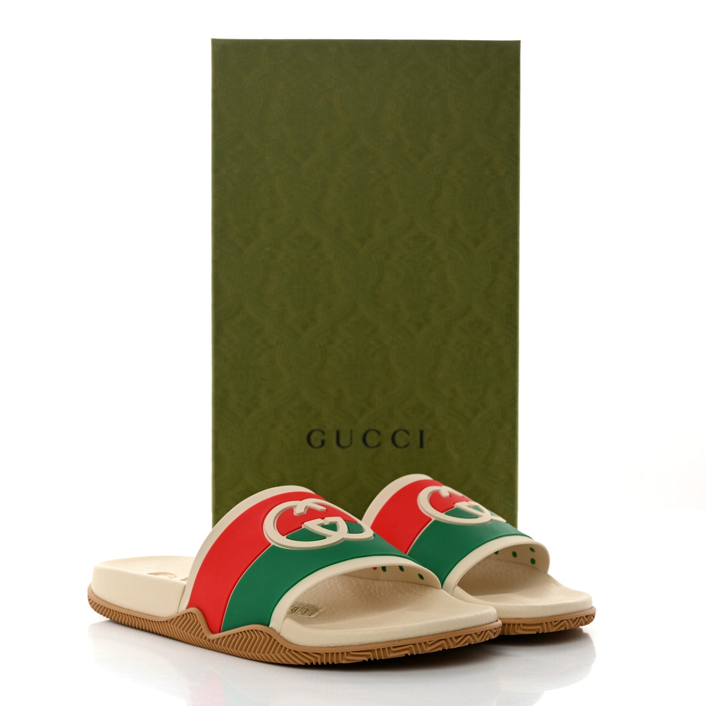 Rubber Web Womens Interlocking G Slide Sandals 41 Mystic White Green Red