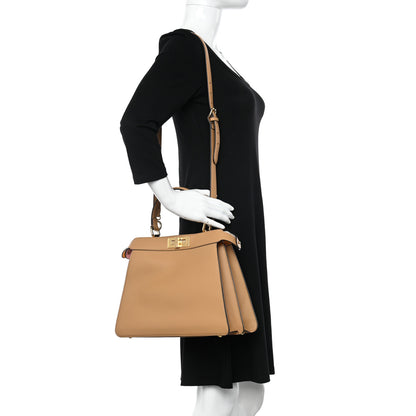Fendi Vitello Seta Nappa FF Striped Embossed Medium Peekaboo I SEE U Satchel Miele Scuro Multicolor 2 of 11